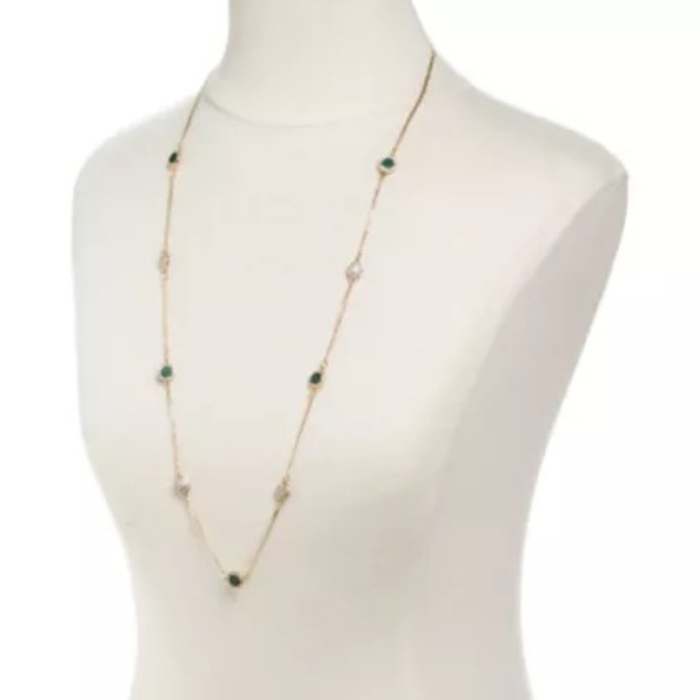 Long Gold-Tone Halo Station Necklace
